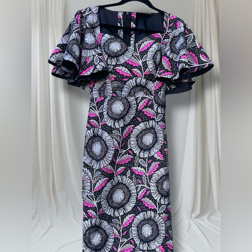 Vintage Hand Crafted  Ruffle Dress in Black, White & Hot Pink Floral. 1960’s
